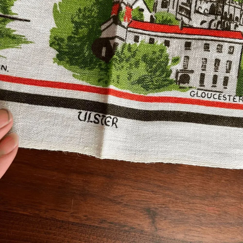 VTG Ulster Linen Tea Towel Severn Valley Map & Landmarks England 20x30